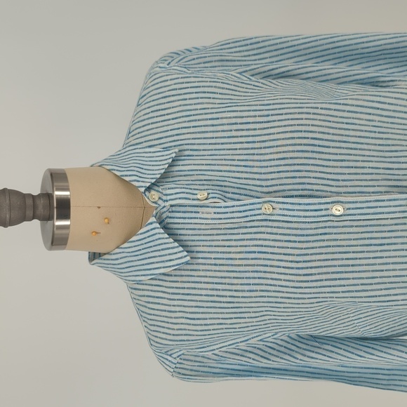 Talbots Striped Linen Shirt Blue White XS preppy classic Business casual coastal - Picture 2 of 7